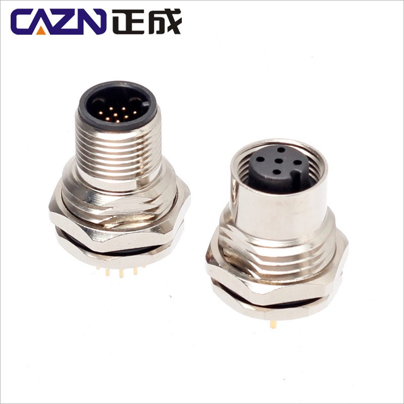 M12 circular connector POE device cable3 4 5 6 8 12pin waterproof rear mount signal power back panel dip pin m12 pcb connector