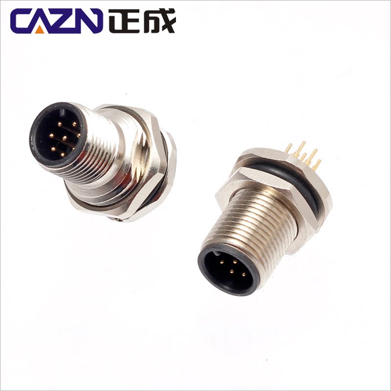 M12 circular connector POE device cable3 4 5 6 8 12pin waterproof rear mount signal power back panel dip pin m12 pcb connector