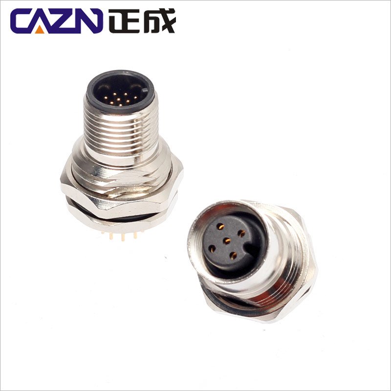 M12 circular connector POE device cable3 4 5 6 8 12pin waterproof rear mount signal power back panel dip pin m12 pcb connector