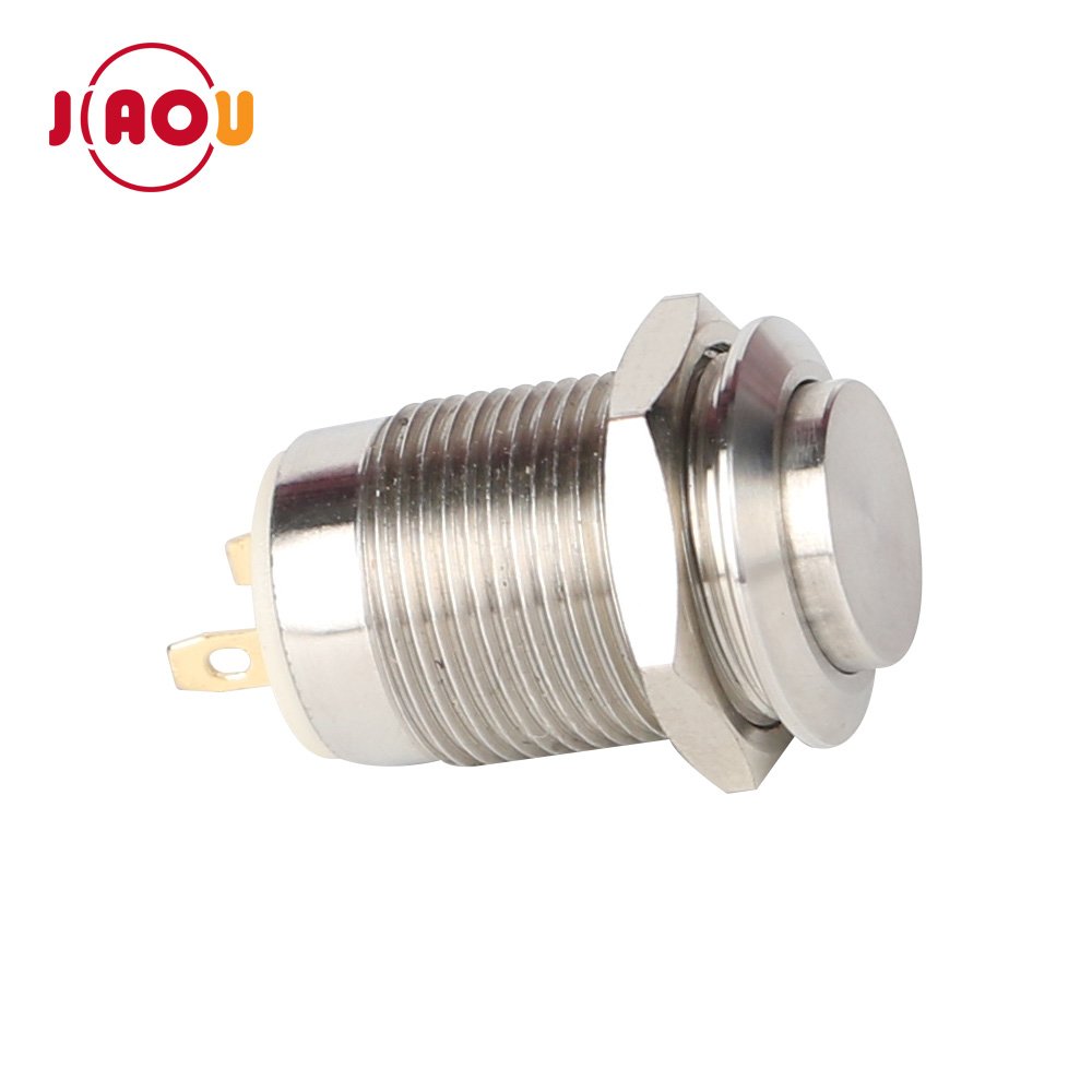 JIAOU China Supplier 12 mm 2 pin momentary Metal Material Waterproof button switch