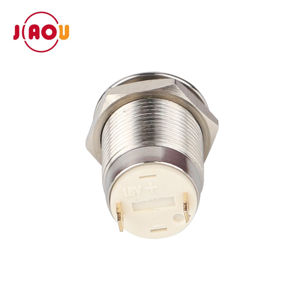JIAOU China Supplier 12 mm 2 pin momentary Metal Material Waterproof button switch