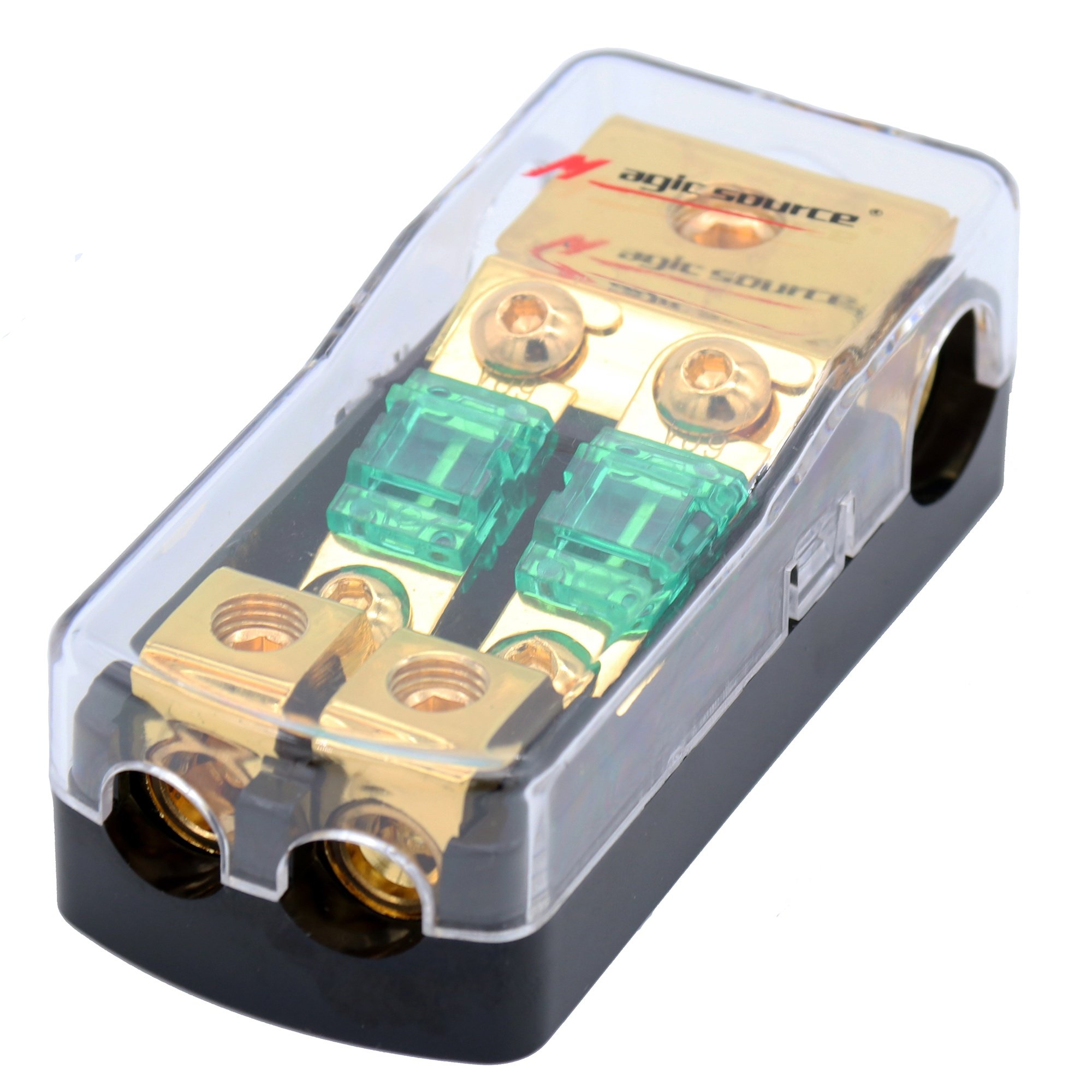 2 Way Mini ANL Fuse Holder, Copper 0/2/4 Gauge to 4/6/8 Gauge 60 Amp Fuse Distribution Block for Car Truck Boat Audio Stereo