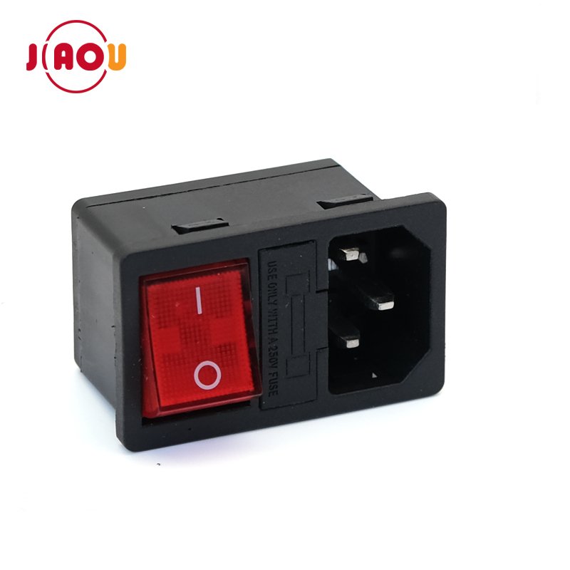 ac socket with illuminated rocker switch and fuse holder 10A 250V 3 in 1 AC power socket AC-14-F16