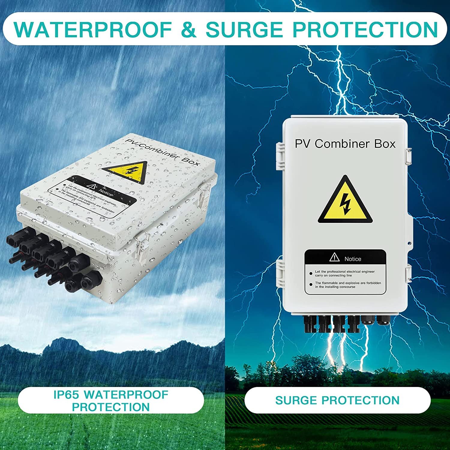 4 String PV Combiner Box for Solar with Lightning Catch 15a fuse holder and 63a mcb IP65 Waterproof for On/Off Grid system