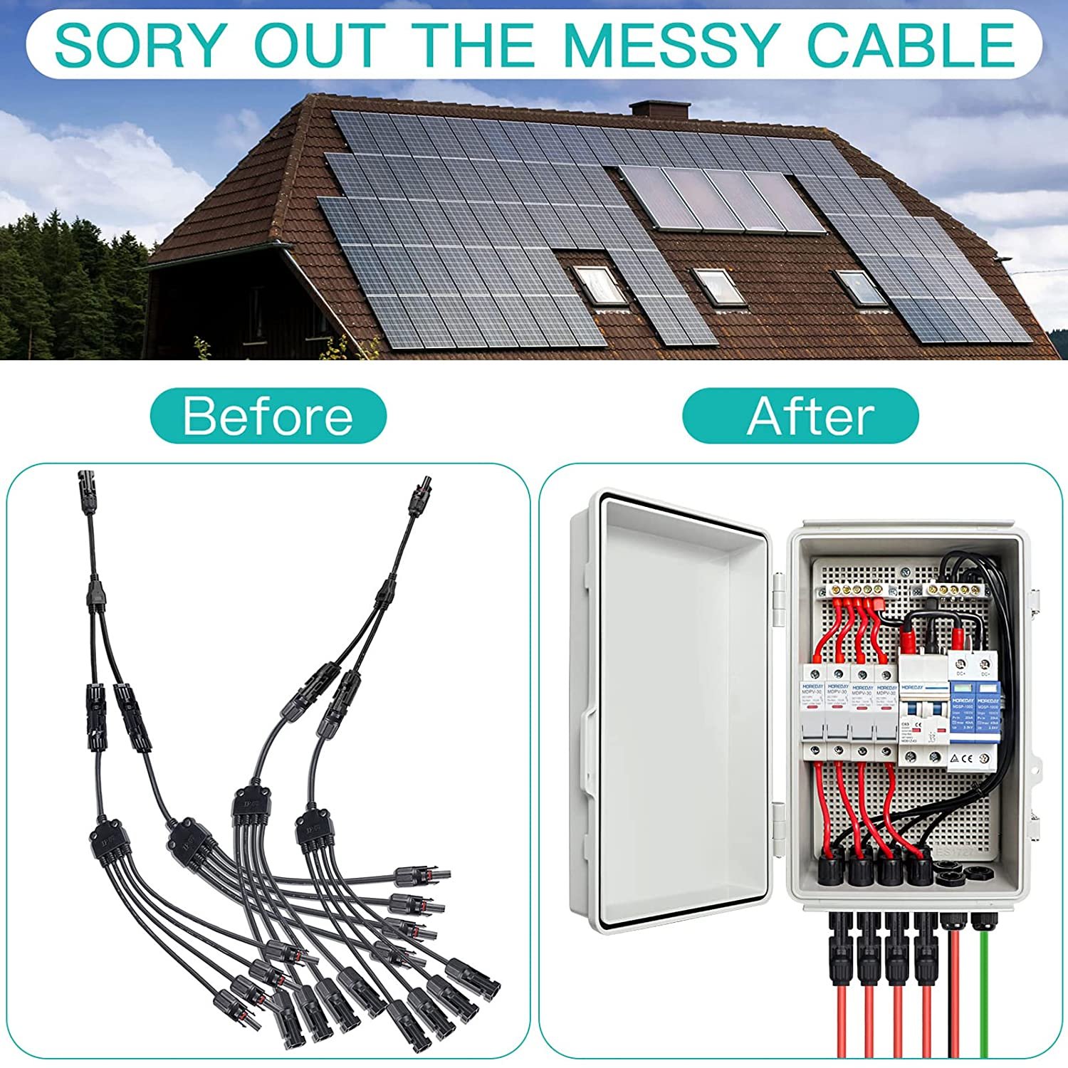 4 String PV Combiner Box for Solar with Lightning Catch 15a fuse holder and 63a mcb IP65 Waterproof for On/Off Grid system