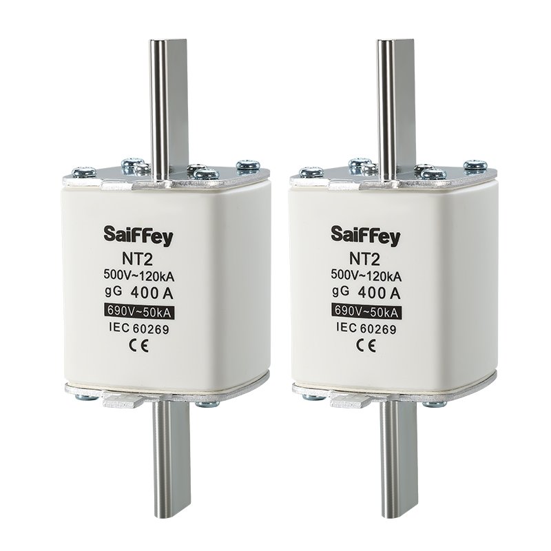 Saiffey High Quality HRC Ceramic+Copper NT Type Blade Fuse Block Links with 500V 120KA gG 400A NT2 Electric Fuse Link