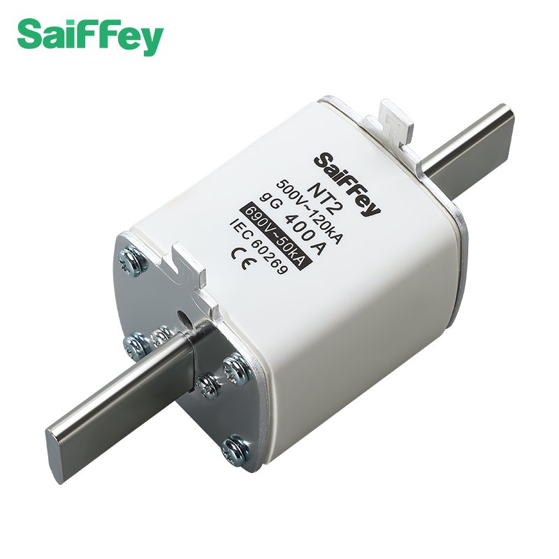 Saiffey High Quality HRC Ceramic+Copper NT Type Blade Fuse Block Links with 500V 120KA gG 400A NT2 Electric Fuse Link