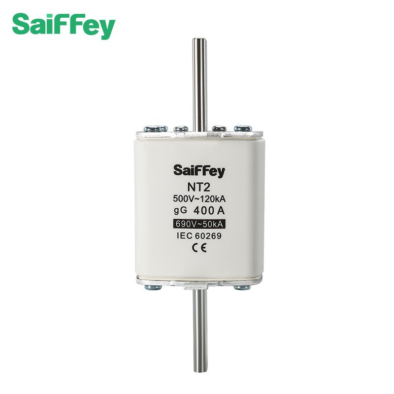 Saiffey High Quality HRC Ceramic+Copper NT Type Blade Fuse Block Links with 500V 120KA gG 400A NT2 Electric Fuse Link