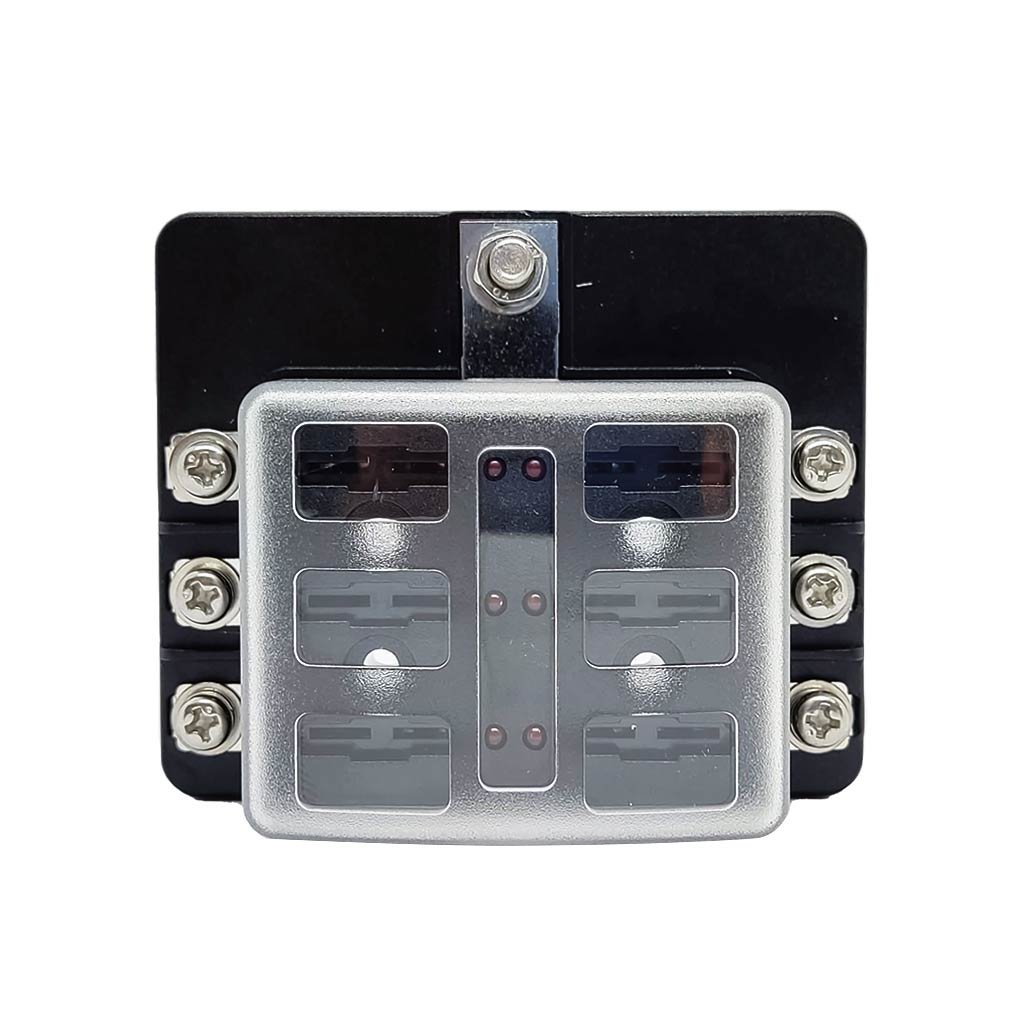 Blade Type Fuse Box 6 Way with LED Light ATO ATC Type Brass Connector Transparent Screwed Cover Universal Fuse Holder