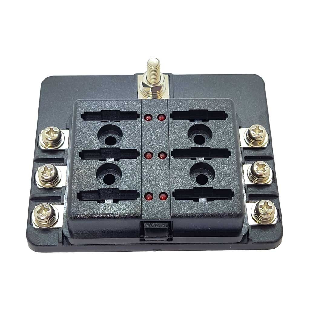 Blade Type Fuse Box 6 Way with LED Light ATO ATC Type Brass Connector Transparent Screwed Cover Universal Fuse Holder