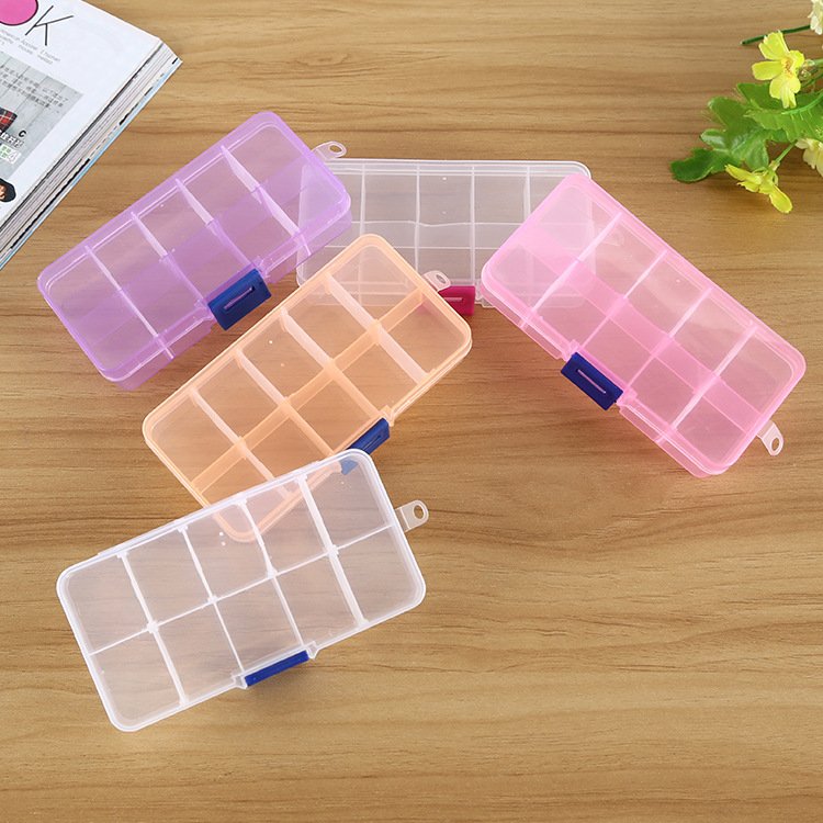 Transparent detachable small 10-grid medicine box fishing gear plastic jewelry finishing multi-grid sub-packing parts jewelry