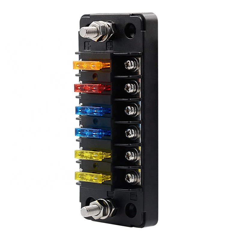 Long 6-way Independent Positive Negative Fuse Box With 12 Fuse Strips Car Vehicle Bus Fuse Holder Auto Parts Accessories