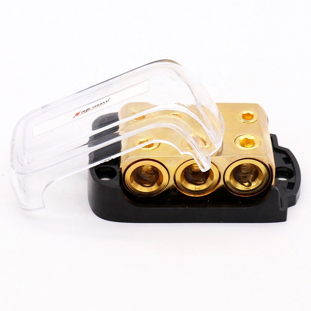 4 Way Copper Power Distribution Block for Car Audio 0/2/4 Gauge in 4/8 Gauge out Splitter Components