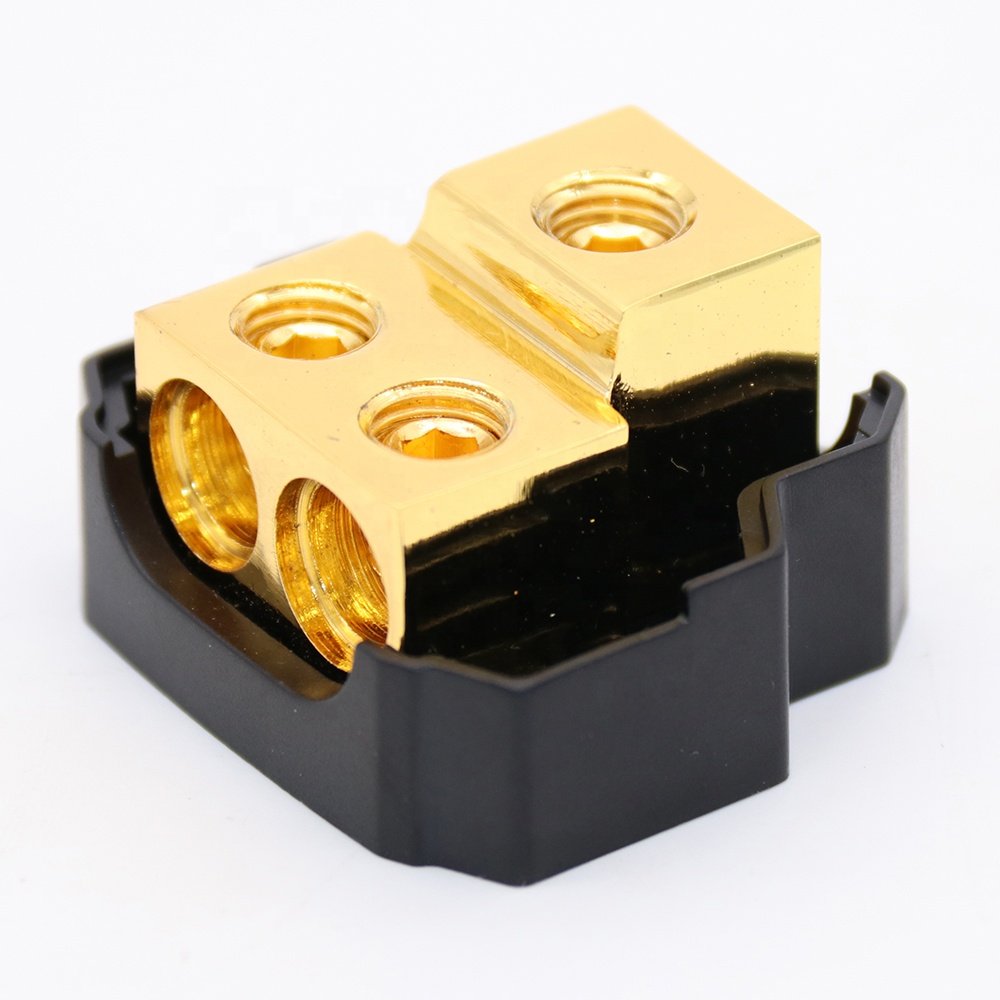 2 Way Copper Power Distribution Block for Car Audio 0/2/4 Gauge in 4/8 Gauge out Splitter Components