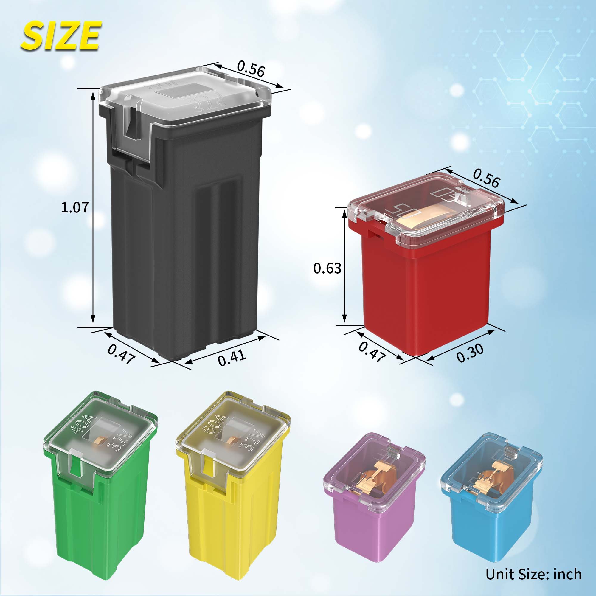 36pcs Fuse Kit 20A 30A 40A 50A 60A 80A Jcase Fuse Automotive Tall/Standard And Low Profile Jcase Box Shaped Fuses Assortment Kit