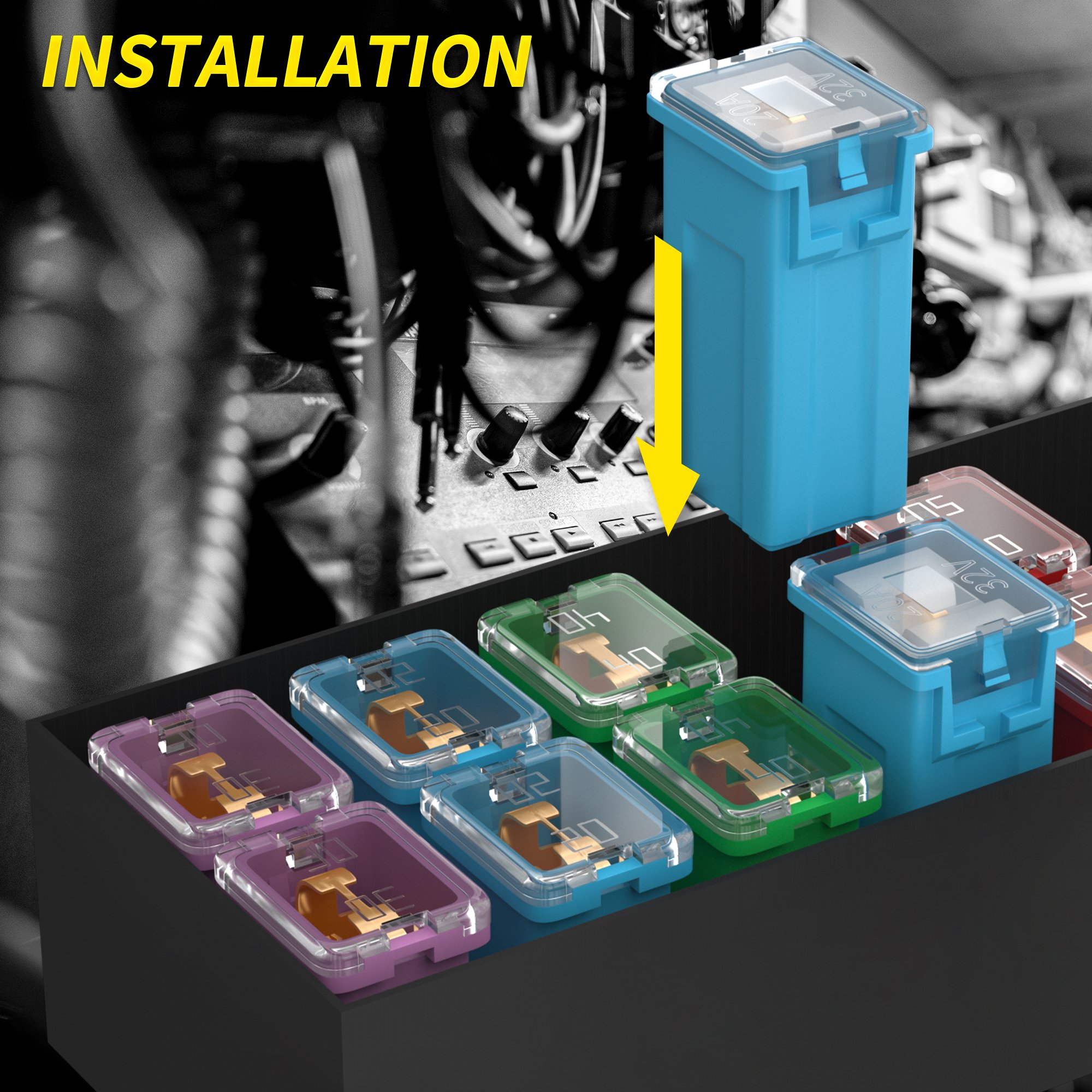 36pcs Fuse Kit 20A 30A 40A 50A 60A 80A Jcase Fuse Automotive Tall/Standard And Low Profile Jcase Box Shaped Fuses Assortment Kit