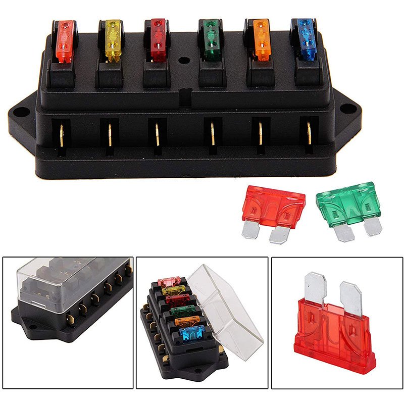 Car Fuse Box 6Way Blade Fuse Box Block Holder 12V 24V Car Truck Marine Circuit Standard ATC ATO Fuse Power Distribution Panel