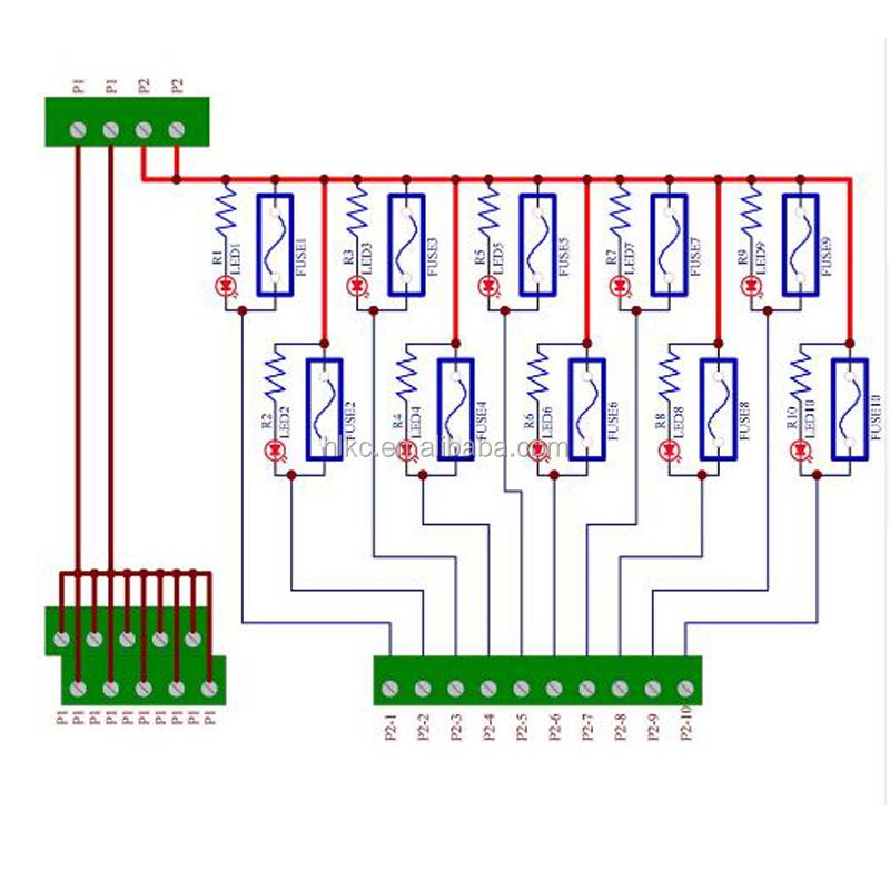 DIN Rail Mount 10 Position Power Distribution Fuse Module Board, For AC/DC 5~48V. Fuse power breakout board