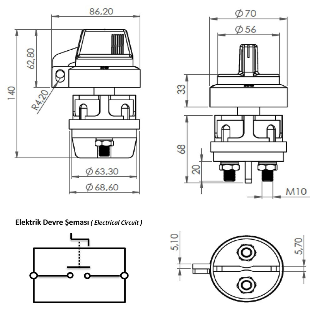 Large Type Battery Circuit Breaker Switch IP67 12V - 24V - 36V - 300A Universal Fuse Holder Transparent Screwed Cover