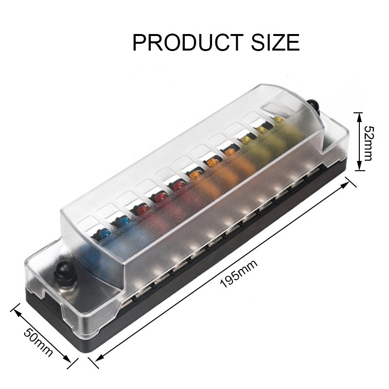 Automotive 12 Circuit Fuse Block Negative Bus 12-Way Fuse Box with Ground