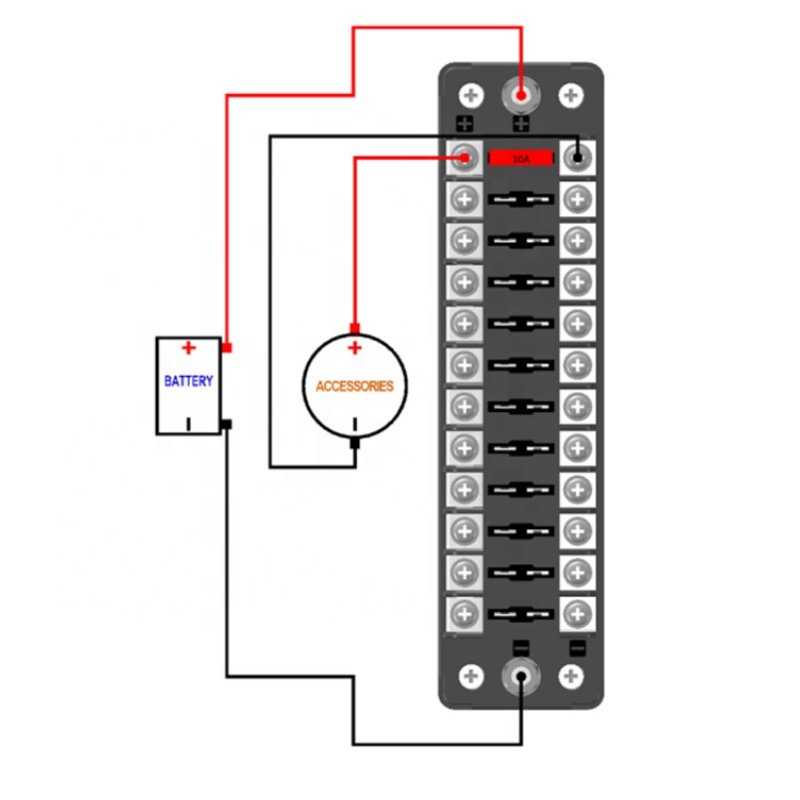 Automotive 12 Circuit Fuse Block Negative Bus 12-Way Fuse Box with Ground