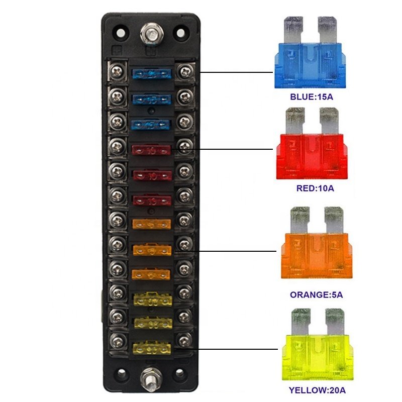 Automotive 12 Circuit Fuse Block Negative Bus 12-Way Fuse Box with Ground