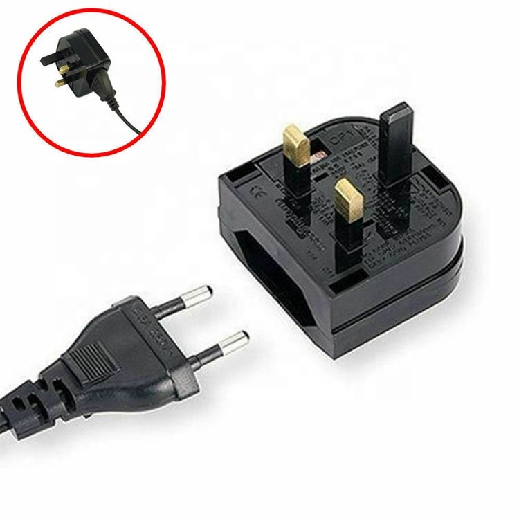 EU to UK Adapter plug with 2 pin female round C plug to BS1363 male plug fused 3A 5A 13A