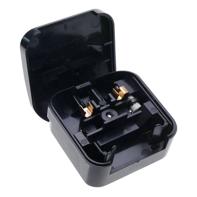 EU to UK Adapter plug with 2 pin female round C plug to BS1363 male plug fused 3A 5A 13A