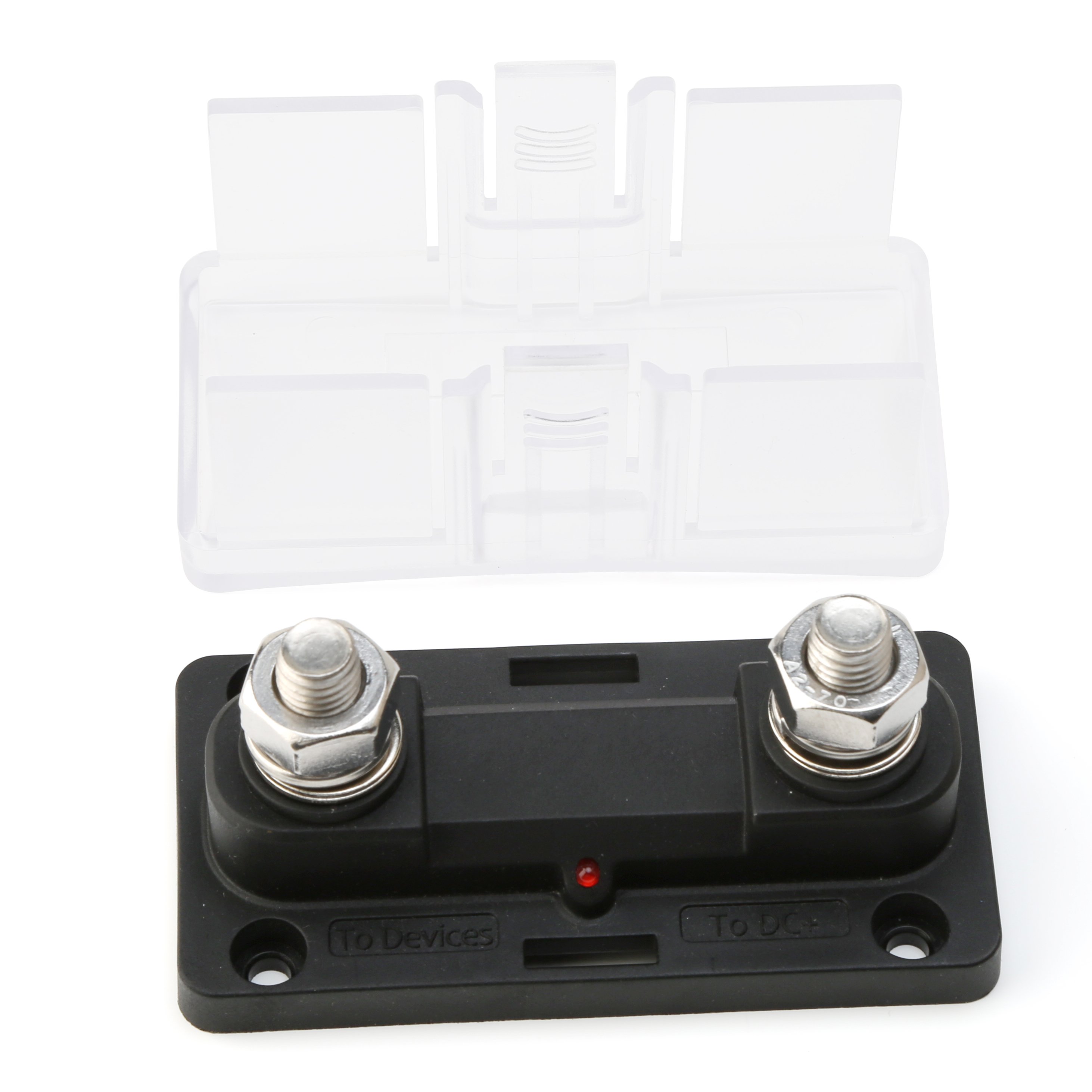High-Power Single In/Single out 35-350A 32V ANL Bolt-On Fuse Holder with Indicator Light Transparent Cover for Fuse Components