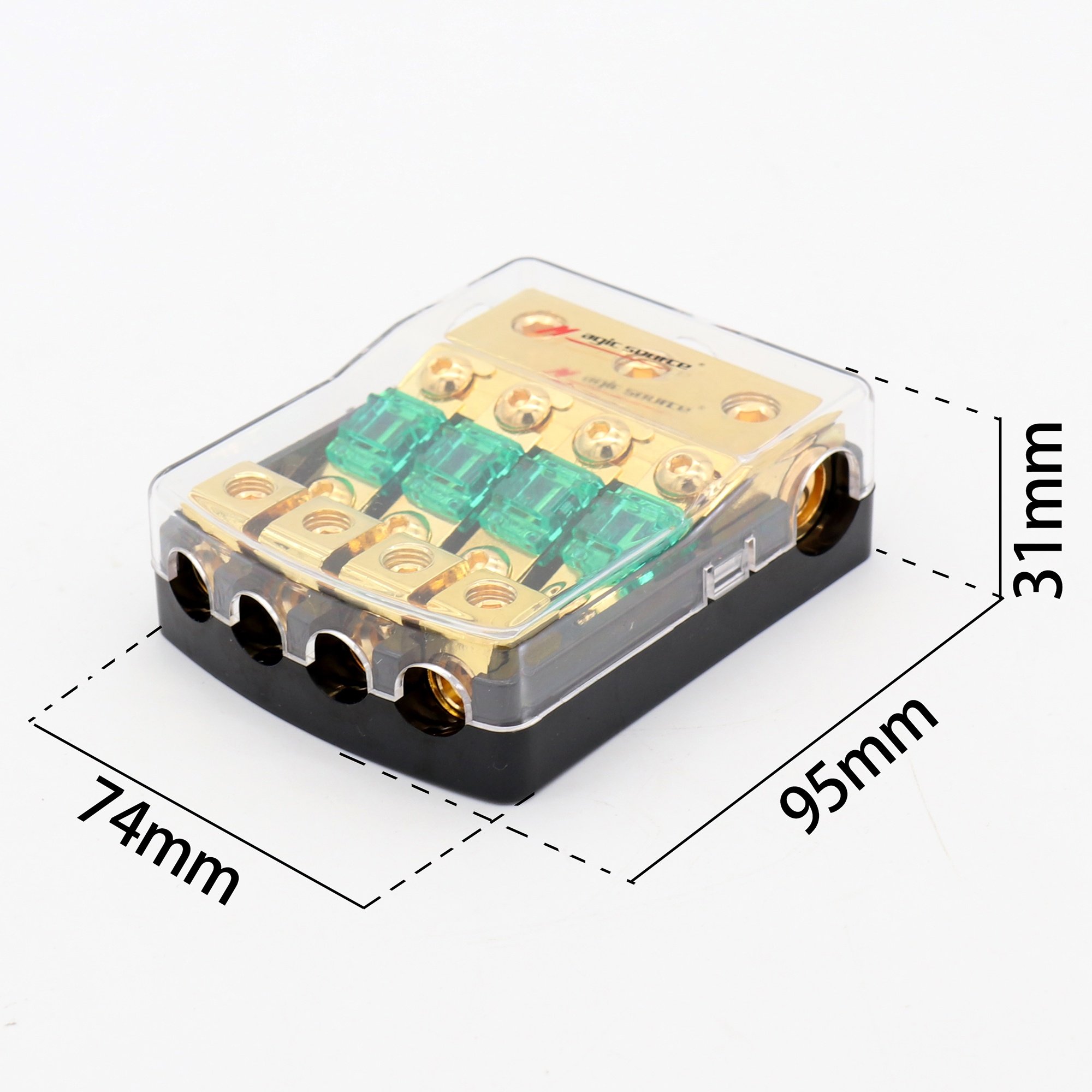 4 Way Mini ANL Fuse Holder, Copper 0/2/4 Gauge to 4/6/8 Gauge 60 Amp Fuse Distribution Block for Car Truck Boat Audio Stereo