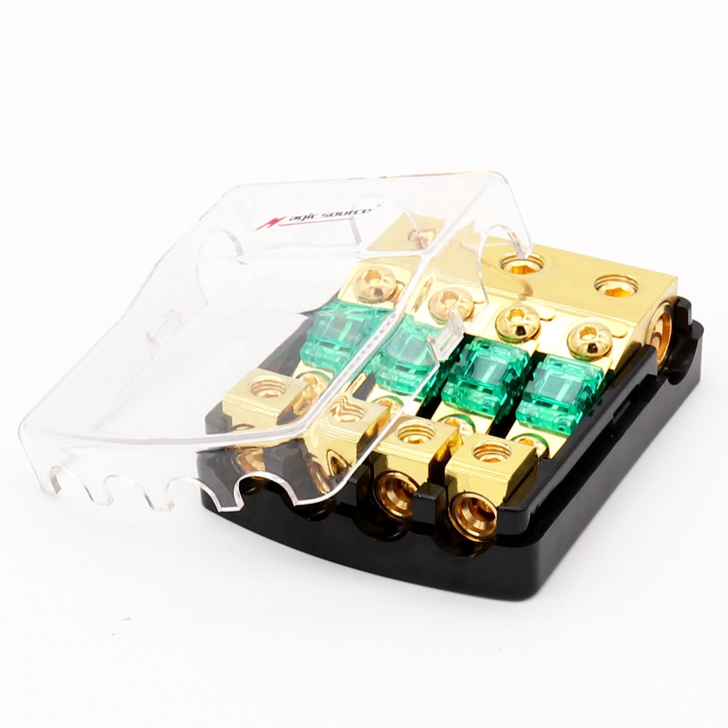 4 Way Mini ANL Fuse Holder, Copper 0/2/4 Gauge to 4/6/8 Gauge 60 Amp Fuse Distribution Block for Car Truck Boat Audio Stereo