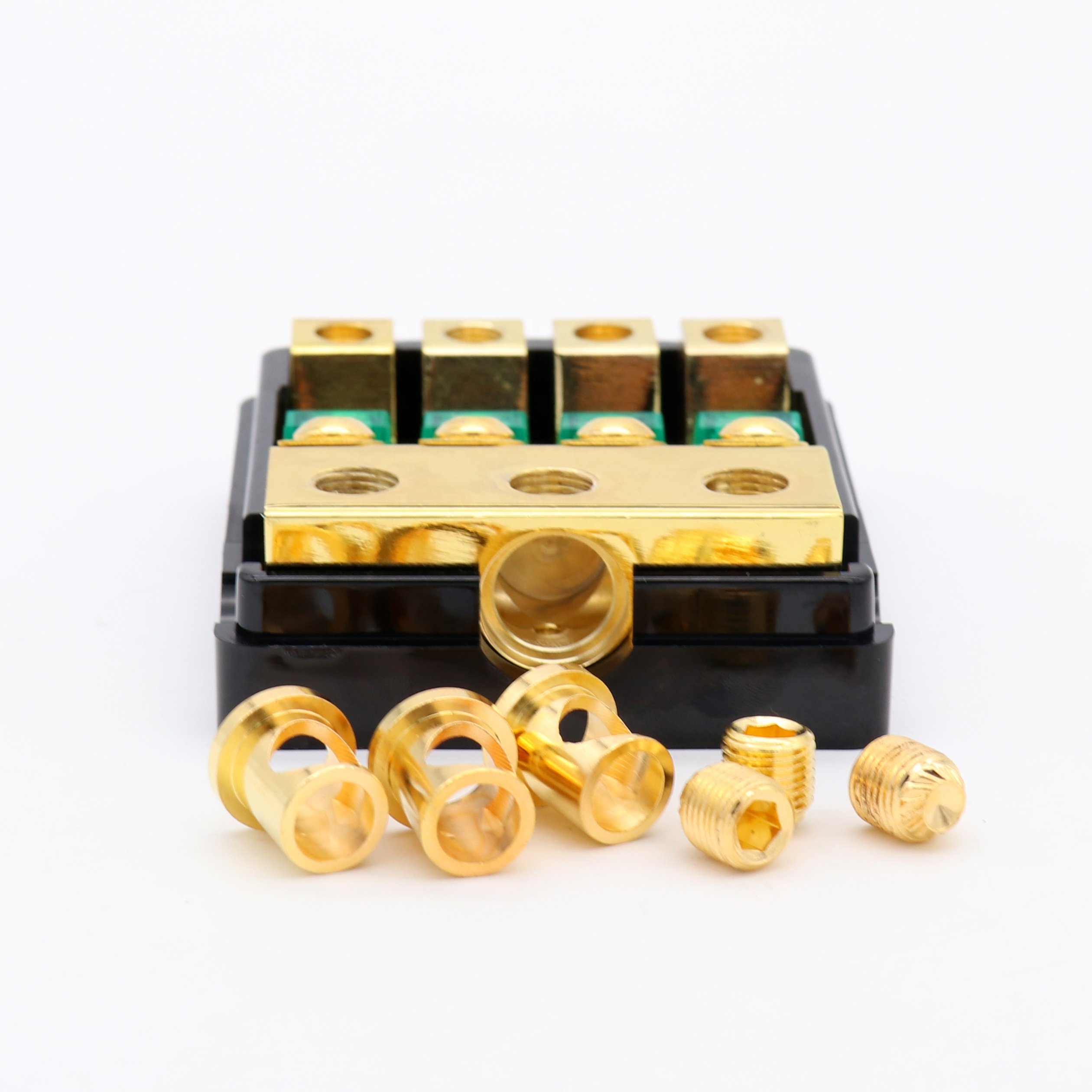4 Way Mini ANL Fuse Holder, Copper 0/2/4 Gauge to 4/6/8 Gauge 60 Amp Fuse Distribution Block for Car Truck Boat Audio Stereo