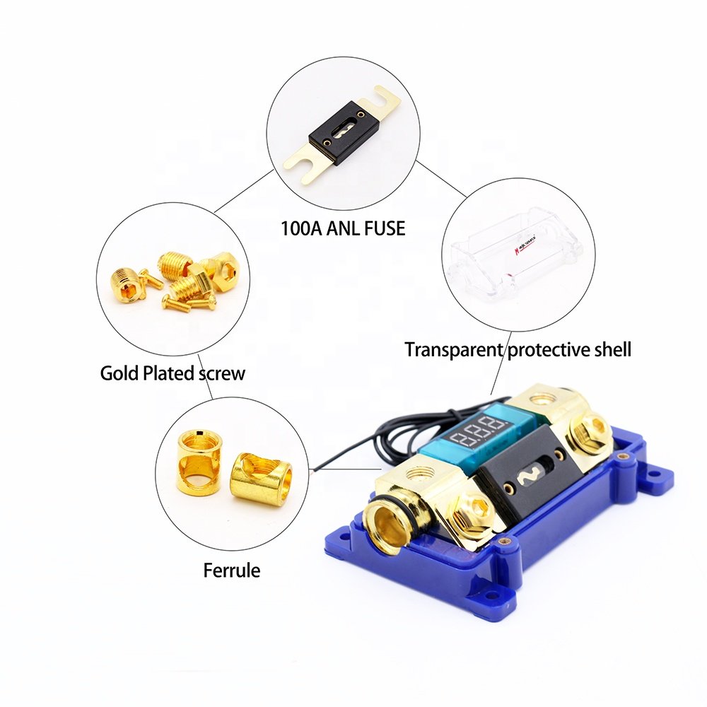 Car Audio Digital Led Display Fuse Holder ANL Include Fuse Distribution block 1 way in 1 way out Zinc Alloy