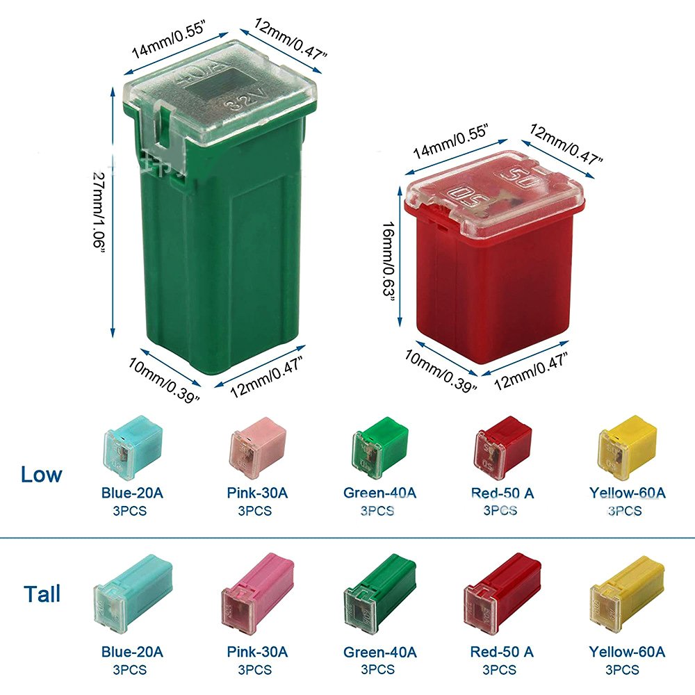 30pcs/box set automotive fuse plastic box kit ,long and short type insert-in connection fuse 20-60A