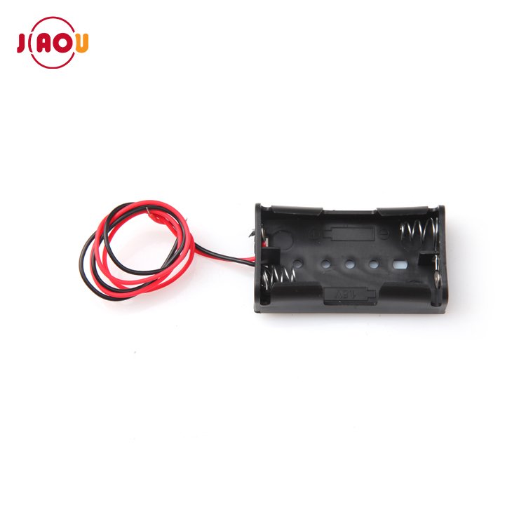 JIAOU Plastic Black 2xAA 3V battery Holder with wire lead