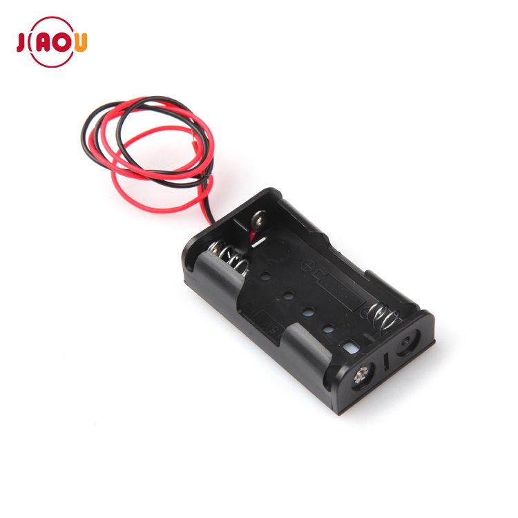 JIAOU Plastic Black 2xAA 3V battery Holder with wire lead