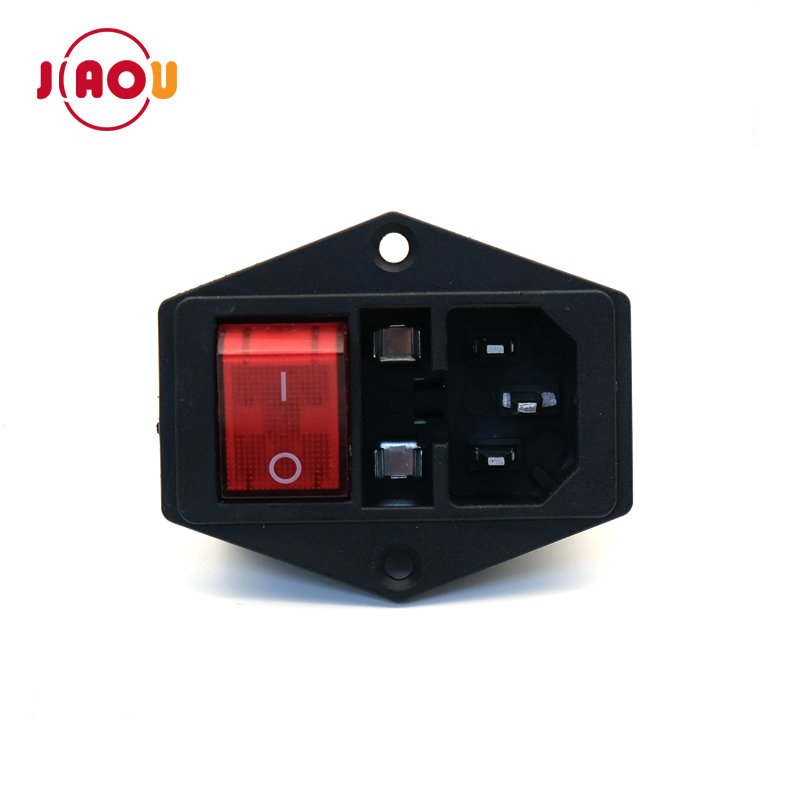 ac socket with illuminated rocker switch and fuse holder 10A 250V 3 in 1 AC power socket AC-14-F16A