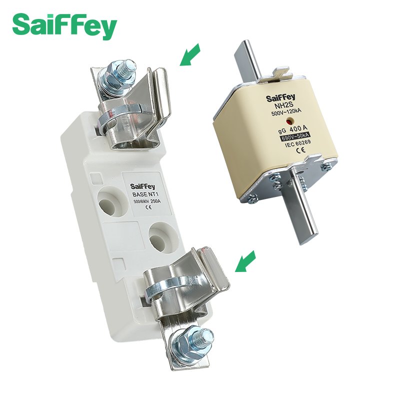 saiffey ceramic fuse link nh2s 200-400a gG size 2 with double indicator 500v 120ka high capacity electric knife fuse link