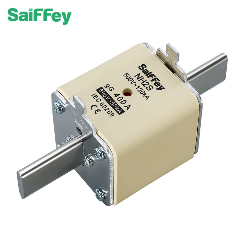 saiffey ceramic fuse link nh2s 200-400a gG size 2 with double indicator 500v 120ka high capacity electric knife fuse link