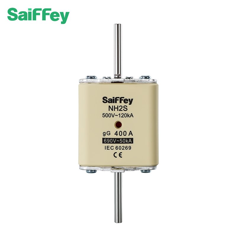 saiffey ceramic fuse link nh2s 200-400a gG size 2 with double indicator 500v 120ka high capacity electric knife fuse link