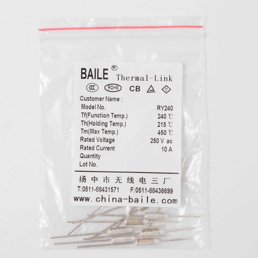 China Supplier BAILE Electric E4A00 E4A01 thermal fuse microtemp 250V10A temperature fuse