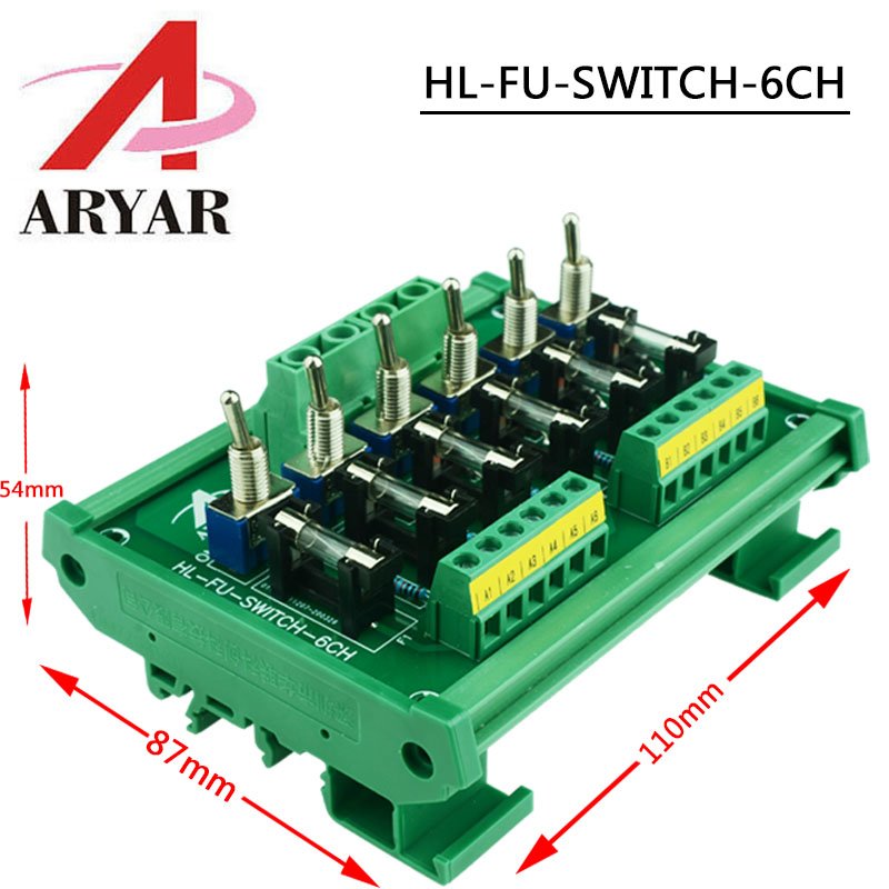 Fuse Distribution 6-way PCB Board Terminal Block With Switch For Power Supply Electricity Current Wiring LED Switch