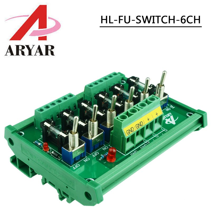Fuse Distribution 6-way PCB Board Terminal Block With Switch For Power Supply Electricity Current Wiring LED Switch