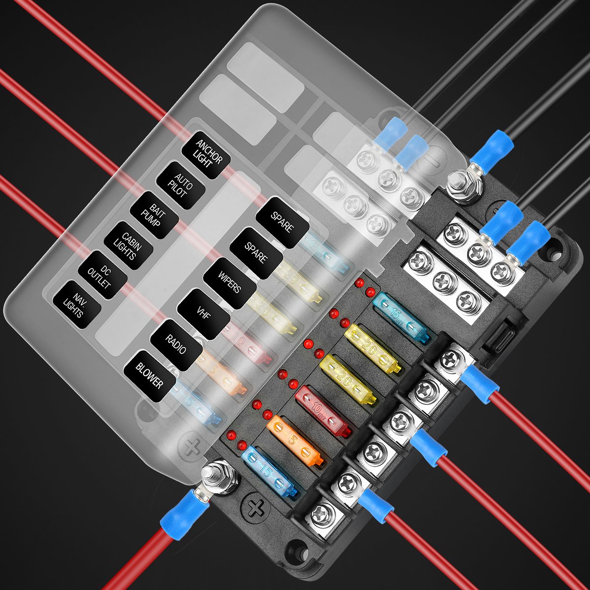 Sale 12 Way Fuse Holder Car Parts 32V 100A Fuse Box with LED Indicator for Car Truck Van