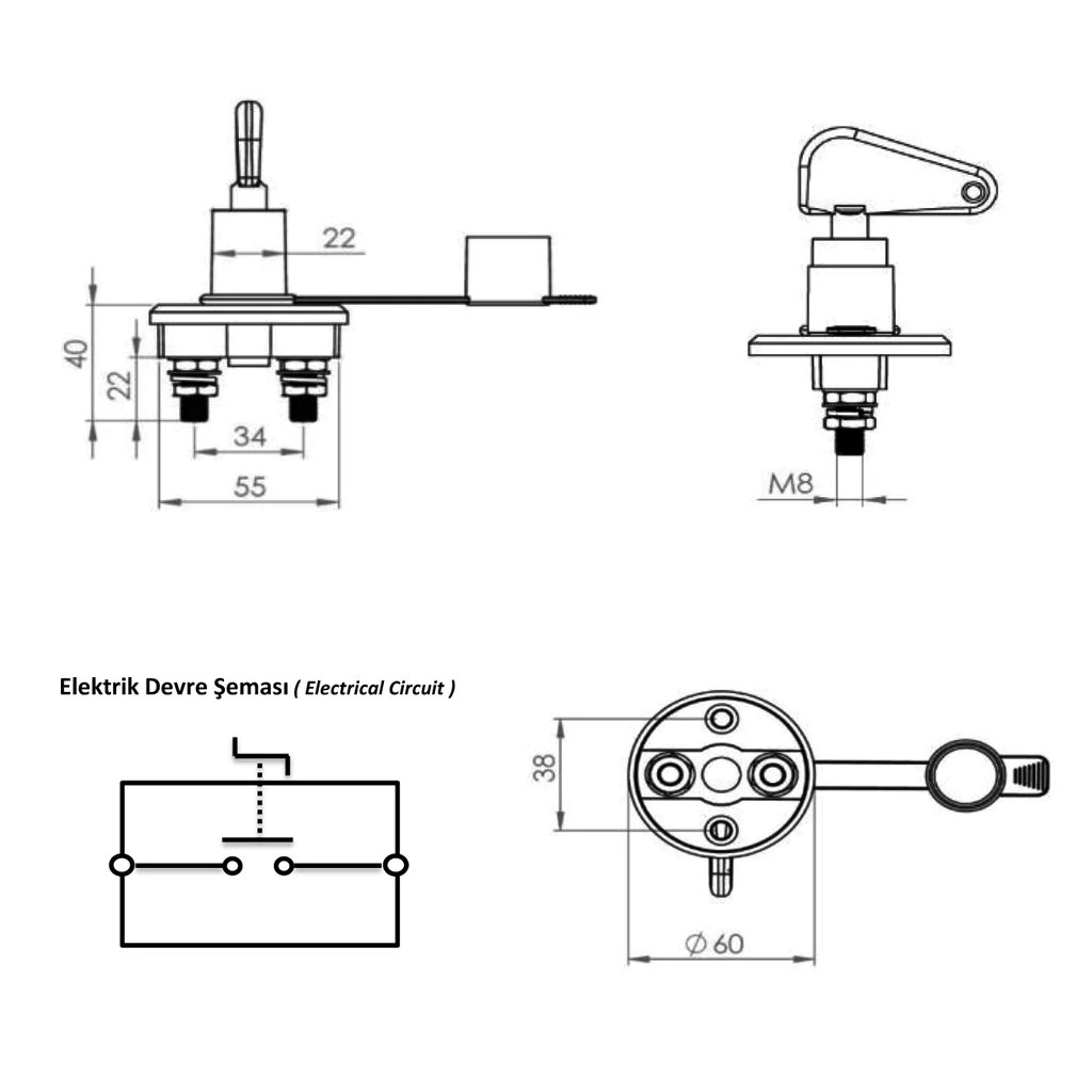 Battery Circuit Breaker Switch IP40 - 12V 24V 150A, M10 Spare Switch Universal Fuse Holder Transparent Screw Cap