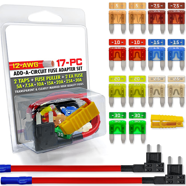 Extractor For Car Fuse 17-Piece Automotive Car Fuse Assortment Holders Pack 2 Add-a-Circuit Fuse Tap Adapters