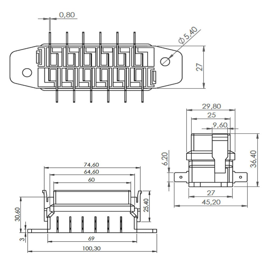 Blade Type Fuse Box 6 Way ATO ATC Type Brass Connector Transparent Screwed Cover Universal Fuse Holder