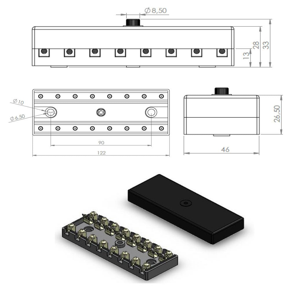 Universal Fuse Holder Screw Type Fuse Box 8 Way Stone Fuse with Black Cover Transparent Screwed Cover