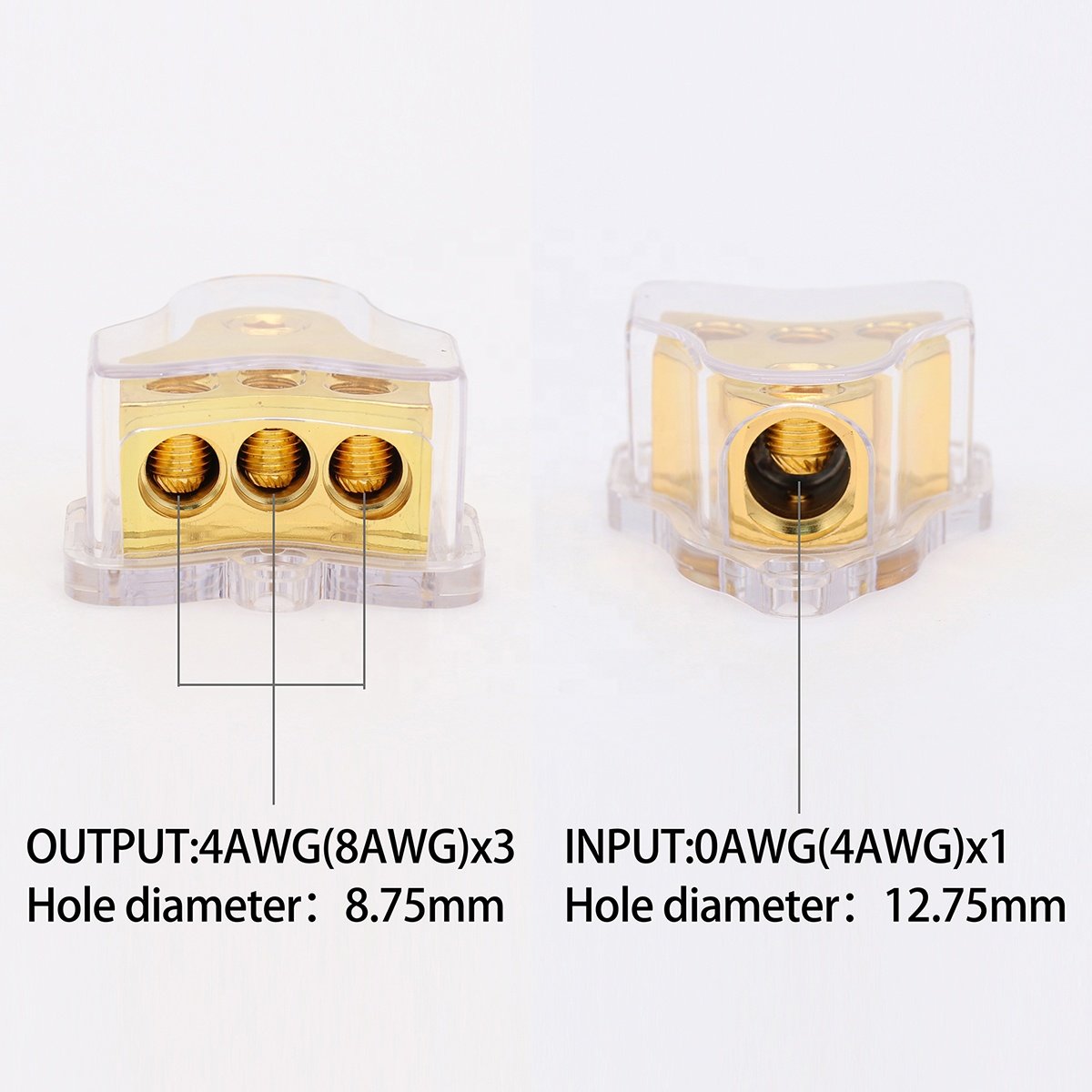 3 Way Copper Power Distribution Block for Car Audio 0/2/4 Gauge in 4/8 Gauge out Splitter Components