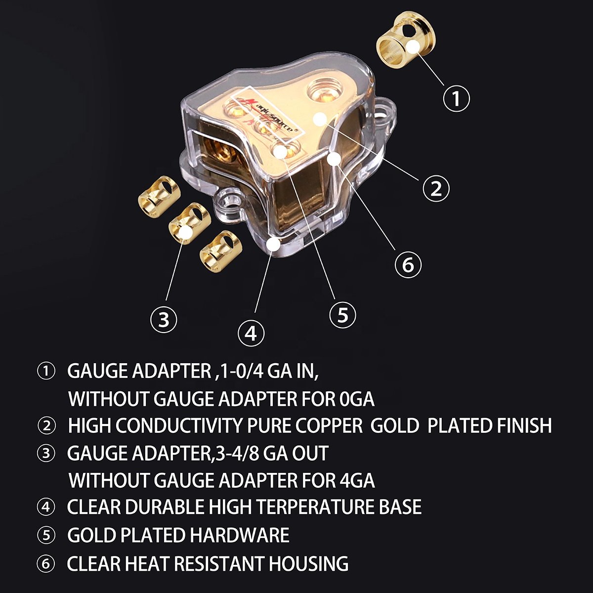 3 Way Copper Power Distribution Block for Car Audio 0/2/4 Gauge in 4/8 Gauge out Splitter Components